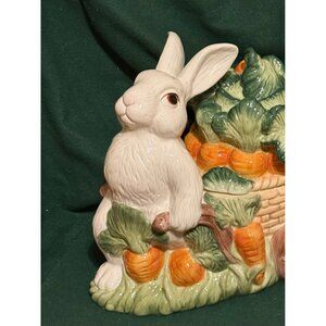 Large Ceramic Easter Bunny Rabbit & Carrot Cookie Jar / Canister, Hand-Painted D